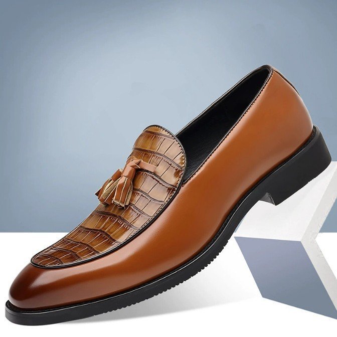 Zapatos de cuero sin cordones para hombre, con punta puntiaguda y estilo informal de negocios. - Imagen 6