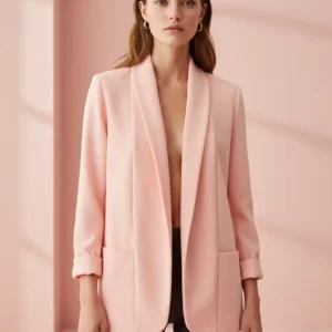 chaqueta rosa que redefine el concepto de elegancia con un enfoque contemporáneo.
