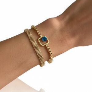 Juego de Pulseras Azul Brillante Ajustable de Dos Piezas, Capas, Minimalista, Elegante, Joyería de Moda, Regalo Para Ella