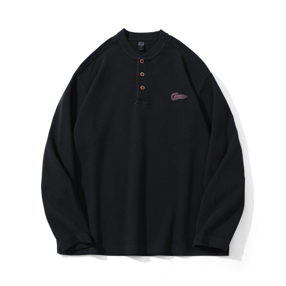 Sudadera de hombre tipo pulóver de punto waffle con escote Henley - Imagen 6