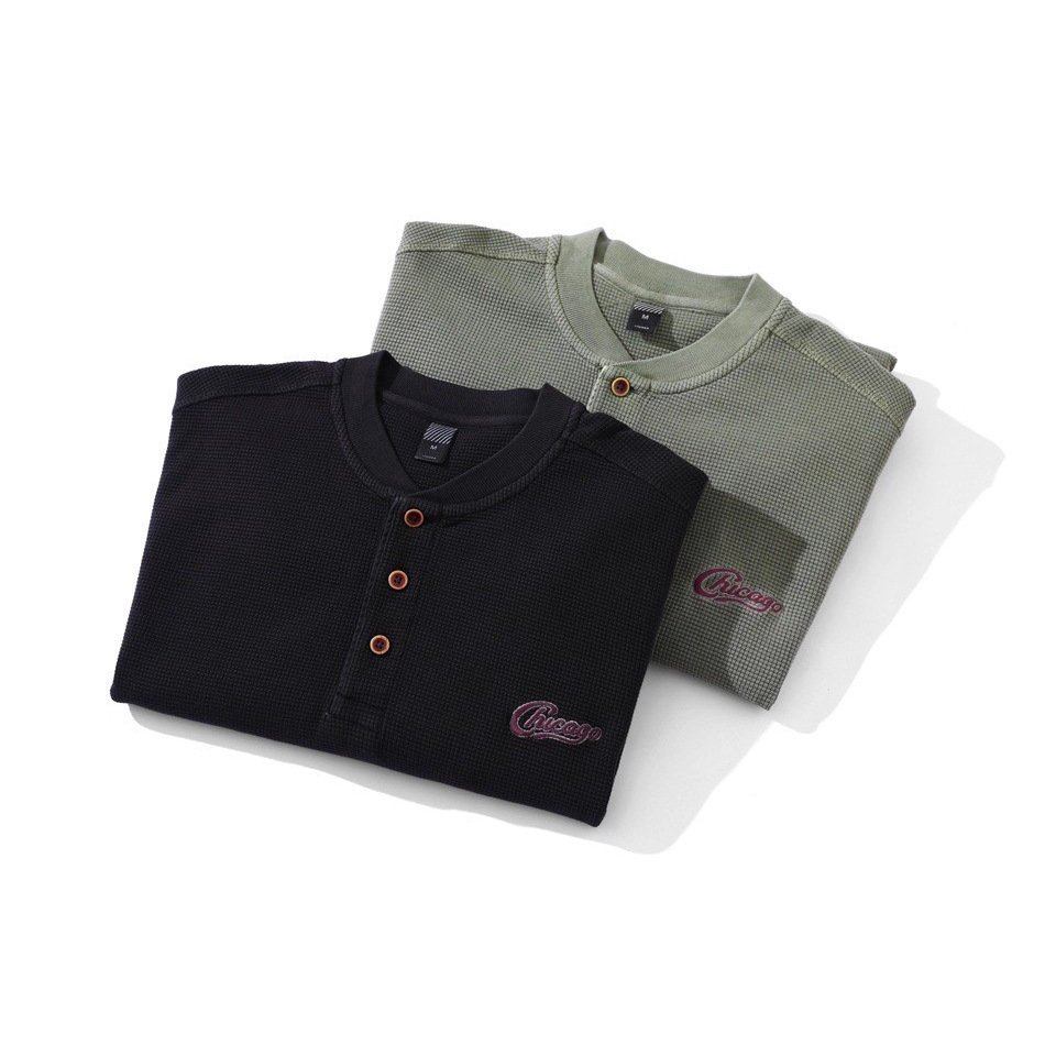 Sudadera de hombre tipo pulóver de punto waffle con escote Henley - Imagen 5