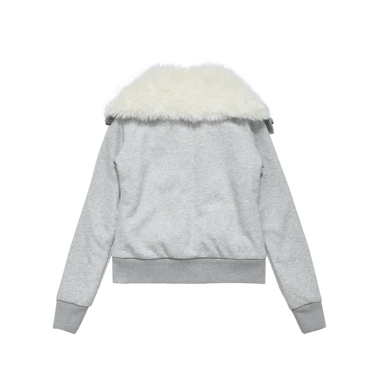 Chaqueta retro inclinada de doble cremallera con gran cuello de piel y capucha - Imagen 3