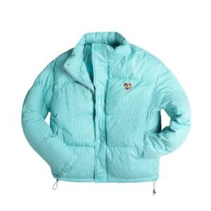 Chaqueta de algodón con cuello alto y cuadros escoceses en color azul menta y verde para mujer