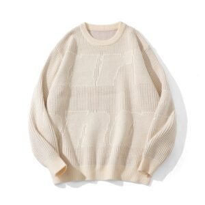 Suéter de punto bordado, unisex, cuello redondo, prenda de punto, top de invierno