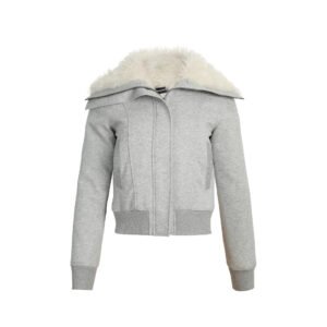 Chaqueta retro inclinada de doble cremallera con gran cuello de piel y capucha