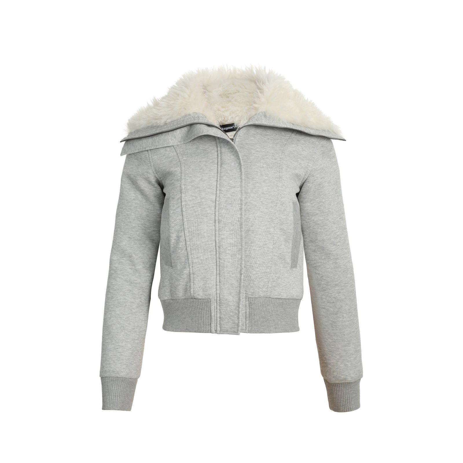 Chaqueta retro inclinada de doble cremallera con gran cuello de piel y capucha