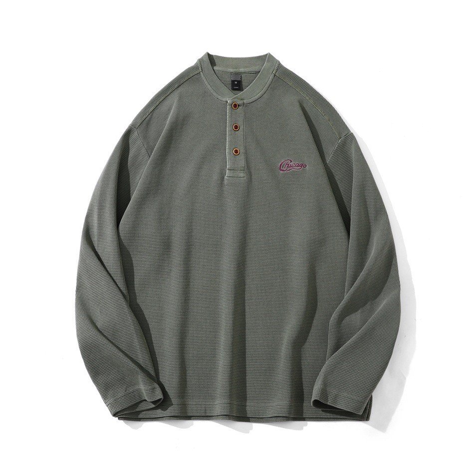 Sudadera de hombre tipo pulóver de punto waffle con escote Henley