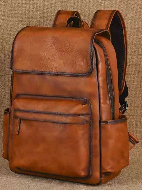 Mochila de cuero para commuter de gran capacidad con diseño de tapa abatible y múltiples bolsillos - Imagen 7