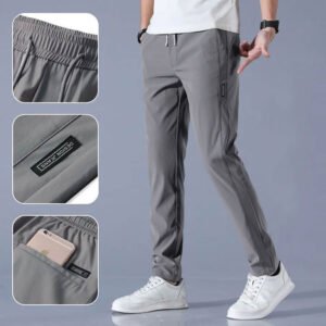 Pantalones casuales de hielo de seda, versión coreana masculina, gran tendencia, pantalones de pierna recta transpirables y elásticos