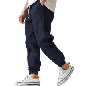 Pantalones tobilleros de color sólido con cintura elástica y pierna recta, transpirables