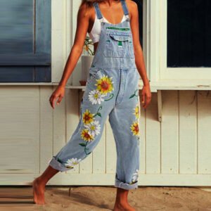 Pantalones largos con tirantes sin mangas estampados de pierna recta y corte clásico, overoles que adelgazan y ocultan caderas